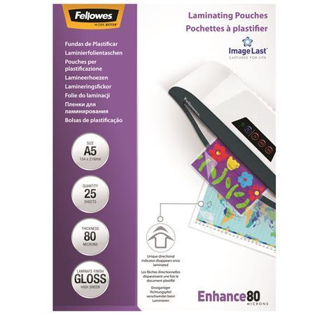 Laminovacia fólia, 80 mikr., A5, lesklá, 25 ks, FELLOWES