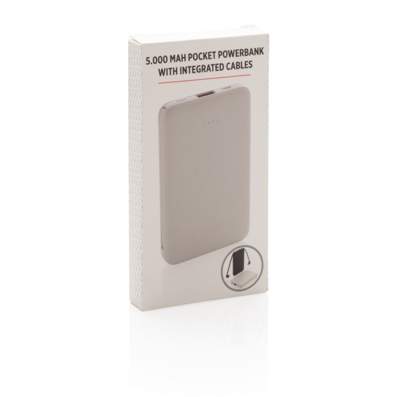 Vrecková powerbanka 5 000 mAh s integrovaným káblom biela 12