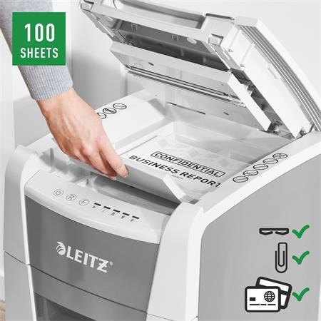 SKartovací stroj, konfetti, 100 listov, LEITZ "IQ AutoFeed SmallOffice 100 P4 Pro" 5