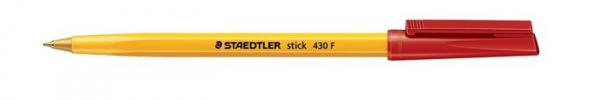 Guľôčkové pero, 0,3 mm, s vrchnákom, STAEDTLER "Stick 430 F", červené 2