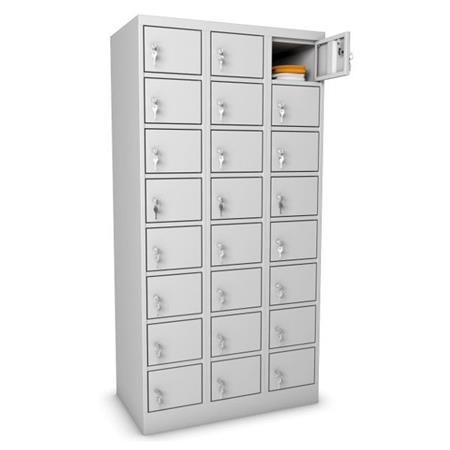 . Bezpečnostná kovová skrinka, 24-priehradková, sivá 1