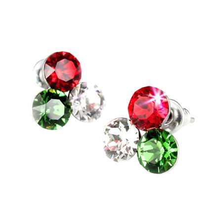 Náušnice, s červeno-bielo-zeleným SWAROVSKI® krištáľom, 11 mm, ART CRYSTELLA® 1