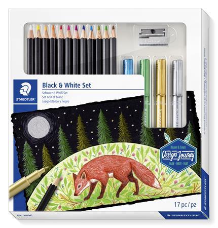 Farebné ceruzky, šesťhranné, STAEDTLER "Design Journey Black and White", 12 rôznych farieb 1