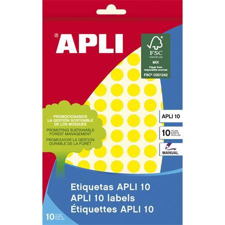 Etikety, okrúhle, priemer: 10 mm, ručne popisovateľné, farebné, APLI, žlté, 1008 etikiet/b