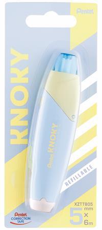 Korekčný roller, 5 mm x 6 m, naplniteľný, PENTEL "Knoky", modrý-žltý 2