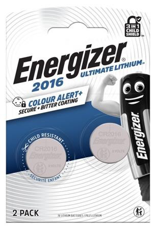 Gombíková batéria, CR2016, 2 ks, indikátor farby, ENERGIZER "Ultimate Lithium Performance"