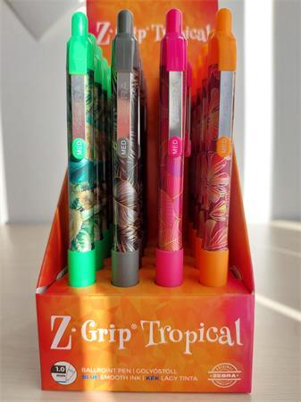 Guľôčkové pero, displej, 0,27 mm, stláčací mechanizmus, ZEBRA "Z-Grip Tropical", kék, 4 rô 1