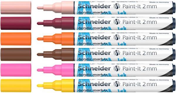 Akrylový popisovač, sada, 2 mm, SCHNEIDER "Paint-It 310", 6 rôznych farieb 2