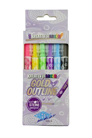 Kontúrovacie metalické popisovače, 1-2 mm, zlatá, WEDO, so 6 rôznymi farebnými kontúrami