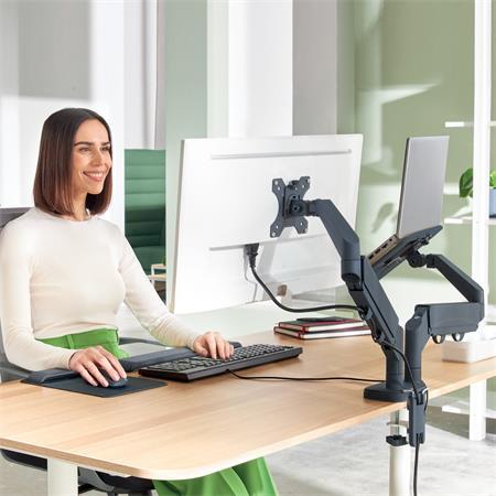 Dvojité priestorovo úsporné rameno na monitor a notebook, LEITZ "Ergo Dual", tmavosivá 8