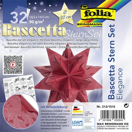 Bascetta hviezda, sada, 14,5x14,5 cm, 90 g, 32 listov, FOLIA, červená -džungľa