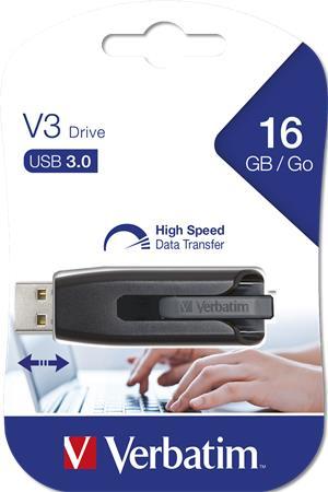 VERBATIM USB 3.0 drive, 16 GB `Store`n`Go V3 60/12 MB/sec, čierny-sivý