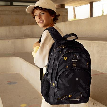 Školská taška, so zipsom, GABOL "Byte", čierna, geometrický vzor 6