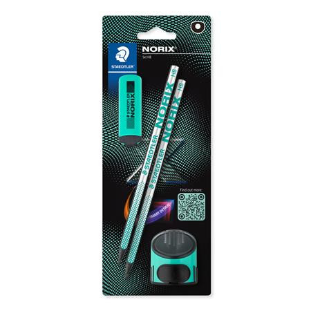 Sada grafitových ceruziek so strúhadlom a gumou, tvrdosť HB, STAEDTLER "Norix® 181", franc