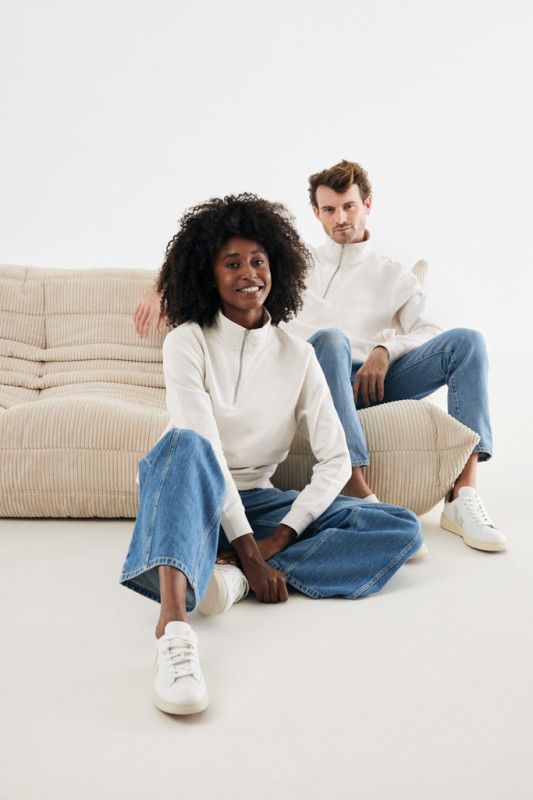 IQONIQ Elgon sveter s krátkym zipsom z recyklovanej bavlny ivory white XS 20