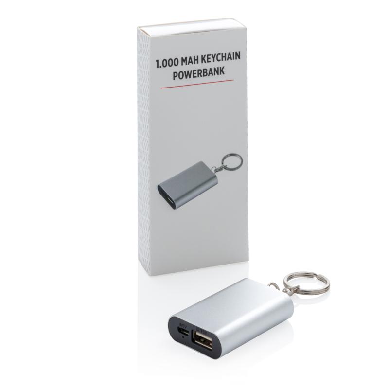 Klíčenka s powerbankou 1 000 mAh strieborná 10