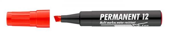 Permanentný popisovač, 1-4 mm, zrezaný hrot, ICO "Permanent 12", červený 1