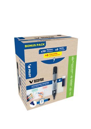 Popisovač na tabule, 2,3 mm, kužeľový hrot, PILOT "V-Board Master, Bonus Pack", čierna + n