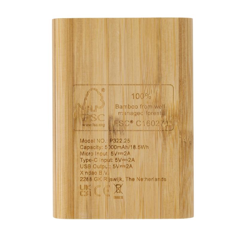 Powerbanka 5 000 mAh z bambusu hnedá 5