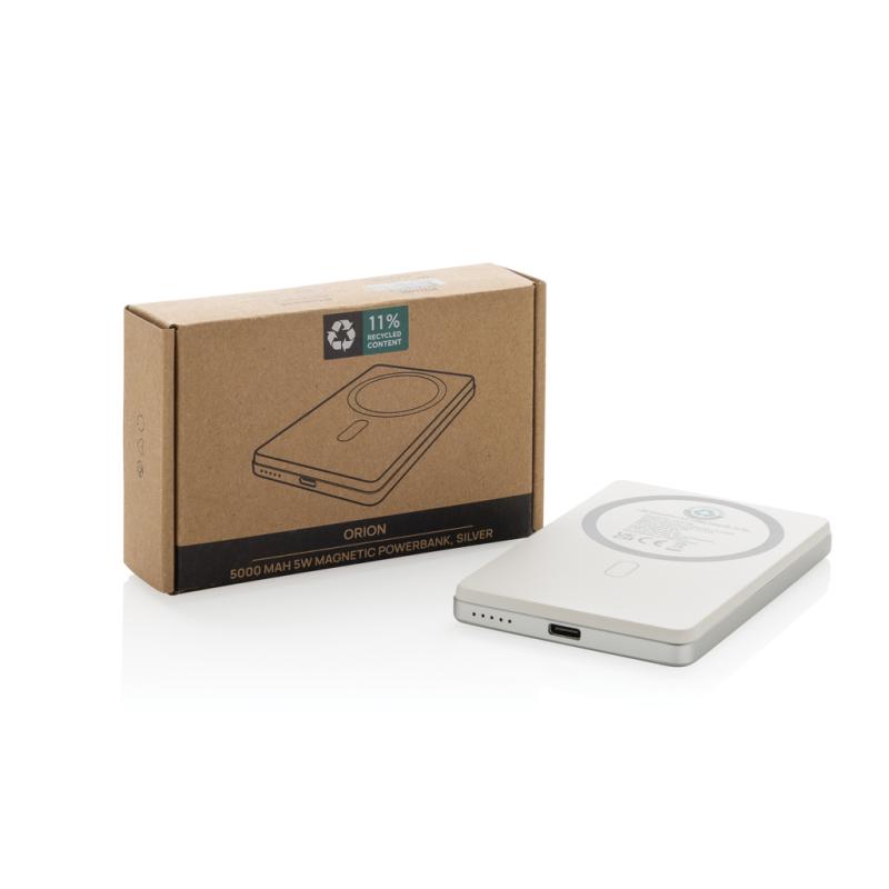 Magnetická powerbanka Orion 5000mAh 5W z RCS hliníka strieborná 11