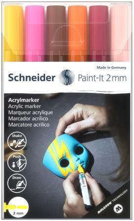 Akrylový popisovač, sada, 2 mm, SCHNEIDER "Paint-It 310", 6 rôznych farieb 1
