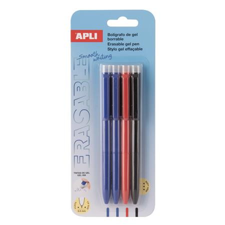 Gélové pero, 0,5 mm, stláčací mechanizmus, gumovateľné, APLI "Erasable", mix farieb