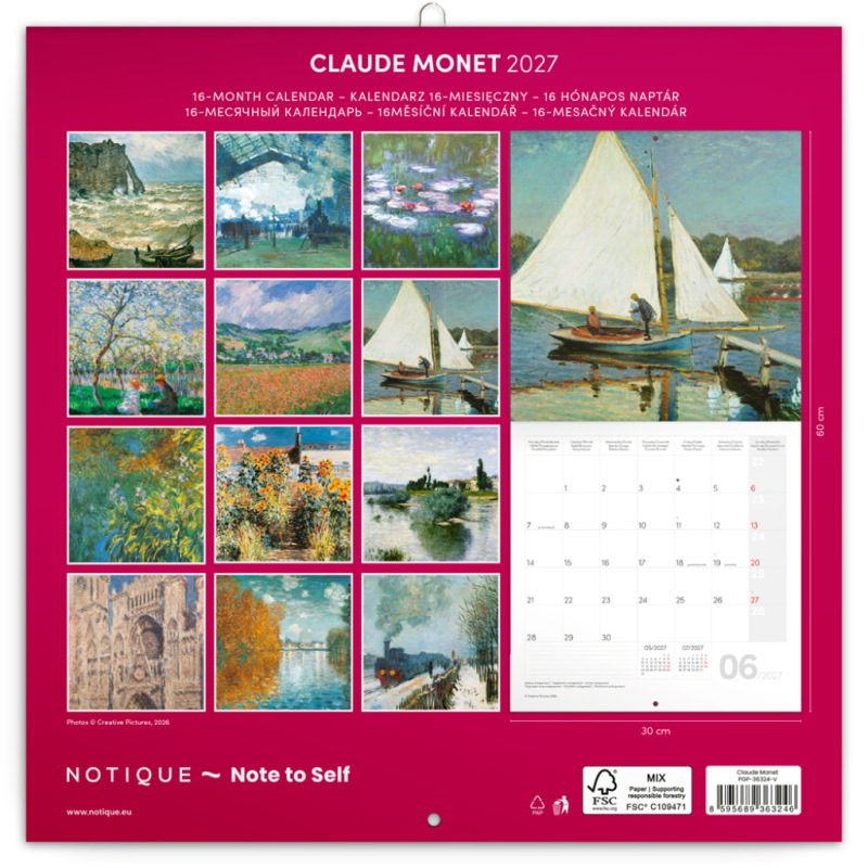 NOTIQUE Poznámkový kalendár Claude Monet 2027, 30 x 30 cm 14