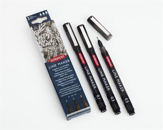 Liner, sada, 0,1/ 0,3/0,5 mm, DERWENT "Line Marker", čierny 3