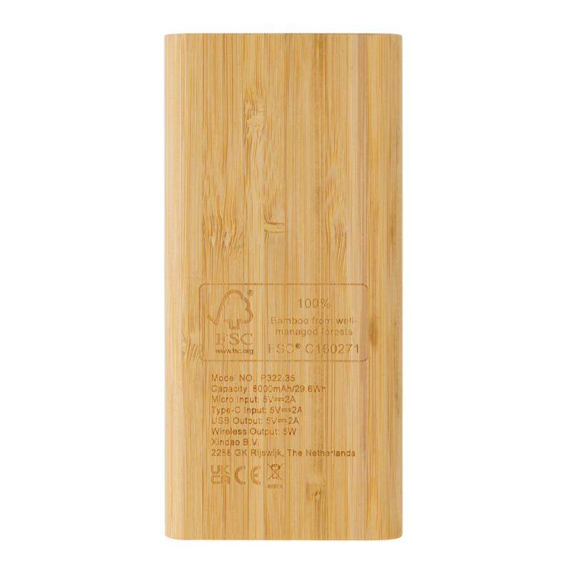 Bezdrôtová powerbanka 8 000 mAh 5W z bambusu hnedá 5