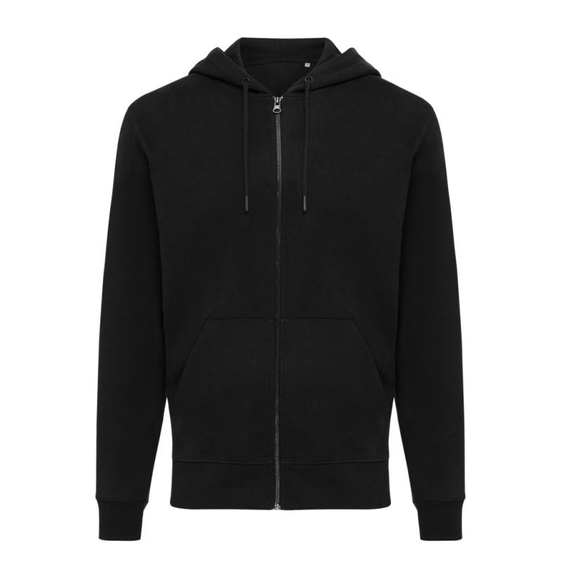 Mikina na zips s kapucňou IQONIQ Abisko z recykl. bavlny čierna XXS