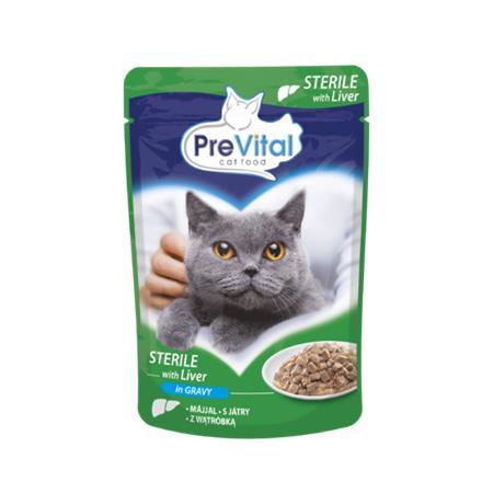 Krmivo pre mačky, v kapsičke, pre kastrované mačky, 100 g, PREVITAL, v pečeňovej omáčke 1