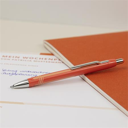 Guľôčkové pero, 0,7 mm, tlačidlové, s oranžovým telom, SCHNEIDER "Epsilon XB", modré 2