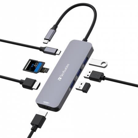 USB HUB, USB-C PD/2xHDMI/3xUSB-A/SD/mSD, VERBATIM 3
