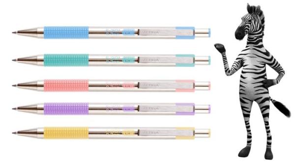 ZEBRA Guľôčkové pero, 0,24 mm, stláčací mechanizmus, nerezová oceľ, farba tela: pastelová modrá, 2