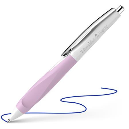 Guľôčkové pero, 0,5 mm, stláčací mechanizmus, biele-ružové telo, SCHNEIDER "Haptify", modr