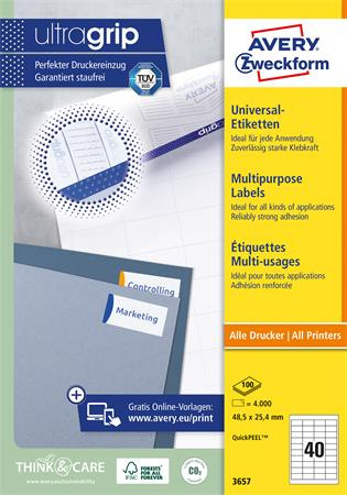 Etikety, univerzálne, 48,5x25,4 mm, AVERY ZWECKFORM, 4000 etikiet/bal 2