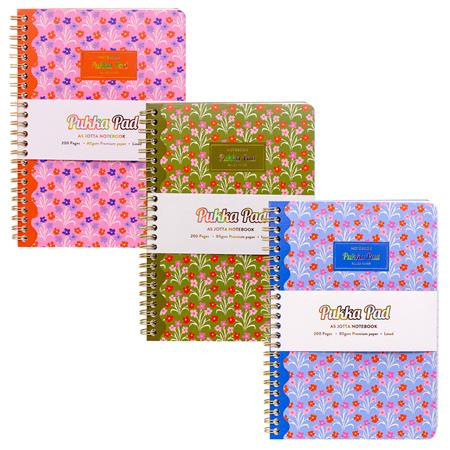 Špirálový zošit, A5, linajkový, 100 listov, PUKKA PAD "Floral Jotta Notebook", mix 1