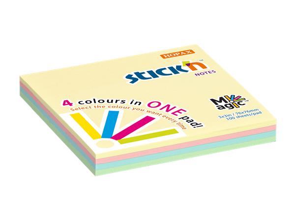 Samolepiaci poznámkový blok, 76x76 mm, 100 listov, STICK N "Magic Pad", pastelové farby 1