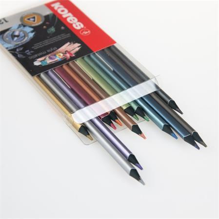 Farebné ceruzky, sada, trojuholníkový tvar, KORES "Kolores Style Metallic", 12 kovových fa 2