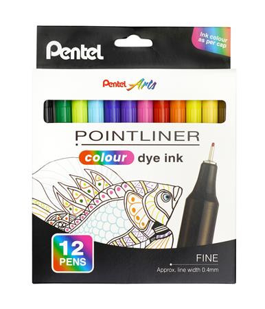 Liner, sada, 0,4 mm, PENTEL "Pointliner", 12 rôznych farieb 1