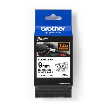 Páska do štítkovačov, flexibilná ID, 9 mm x 8 m, BROTHER, biela-čierna 1