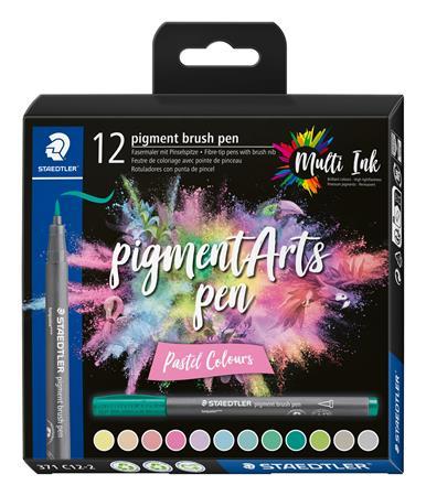 Fixka v tvare štetca, sada, STAEDTLER "Pigment brush 371", 12 rôznych pastelových farieb 1
