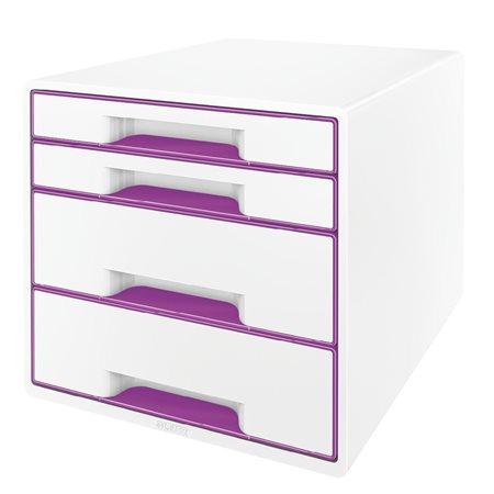Zásuvkový box na dokumenty, plastový, 4 zásuvky, LEITZ "Wow Cube, biela/fialová 1