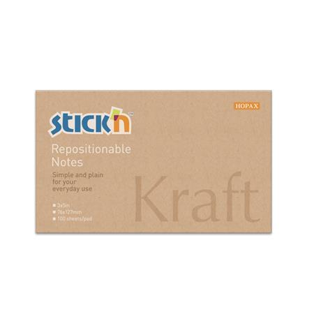 Samolepiaci poznámkový blok, 6x127 mm, 100 listov, STICK N "Kraft Notes", hnedá 7