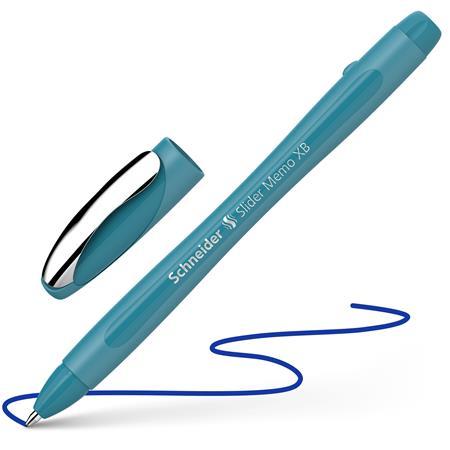 Guľôčkové pero, 0,7 mm, s vrchnákom, SCHNEIDER "Slider Memo XB", pávia modrá 1