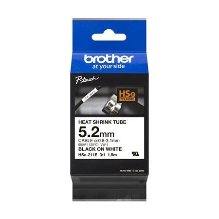 Zmršťovacia bužírka, pre štítkovače, 5,2 mm x 1,5 m, BROTHER "HSe-211E", biela-čierna 1