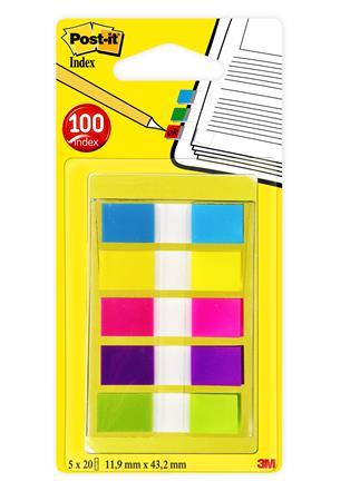 Samolepiaca záložka, plastová, 5x20 záložiek, 12x43 mm, 3M POSTIT, mix farieb