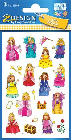 Nálepky, papier, 3 hárky, 76x120 mm, AVERY ZWECKFORM, "Z-Design No.53198", princezná
