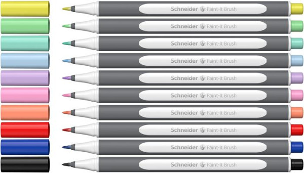 Sada štetcových pier, s ohybným hrotom, SCHNEIDER "Paint-It 070", 10 rôznych farieb 2