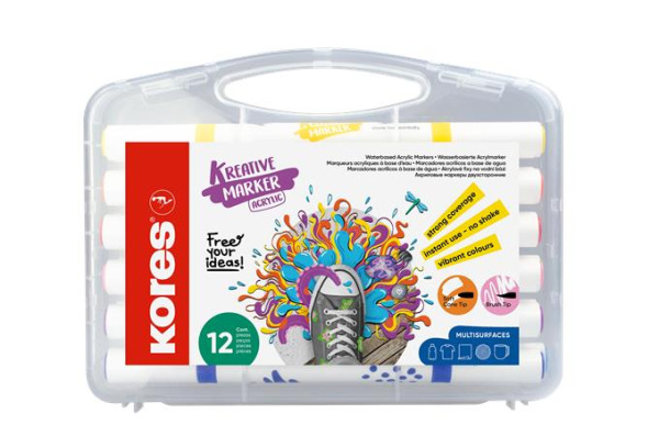 Dekoračný popisovač, sada, akrylový, 1-2 mm, obojstranný, KORES " K-Kreative", 12 rôznych 1